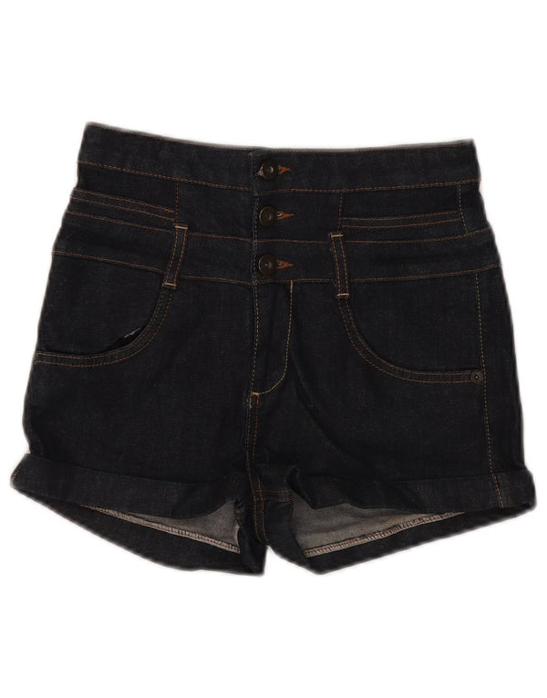 Shorts jeans feminino de cintura alta MOTO Reino Unido 10 pequeno W28 algodão azul marinho