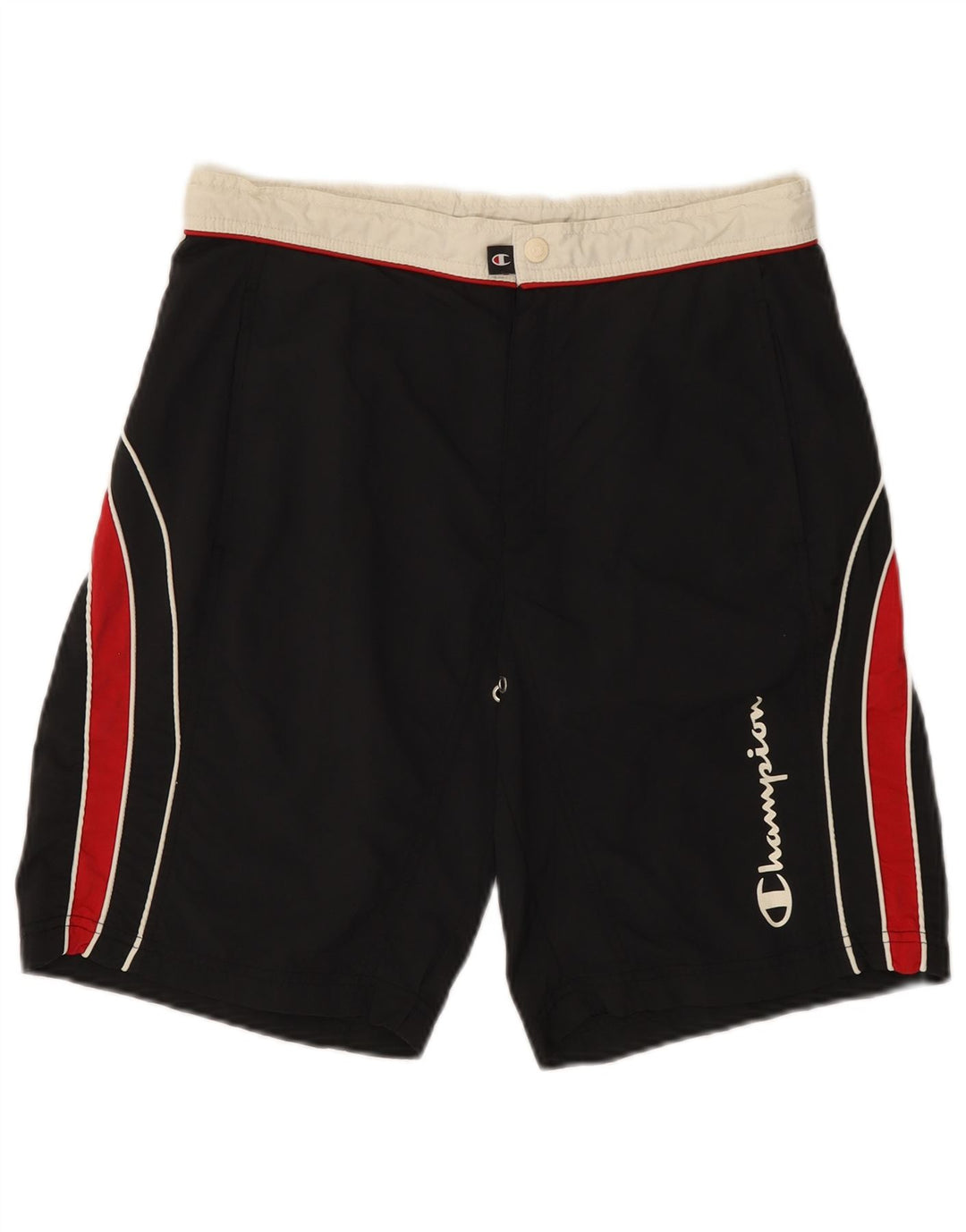 CHAMPION Shorts de natação masculino gráfico pequeno preto colorblock poliamida