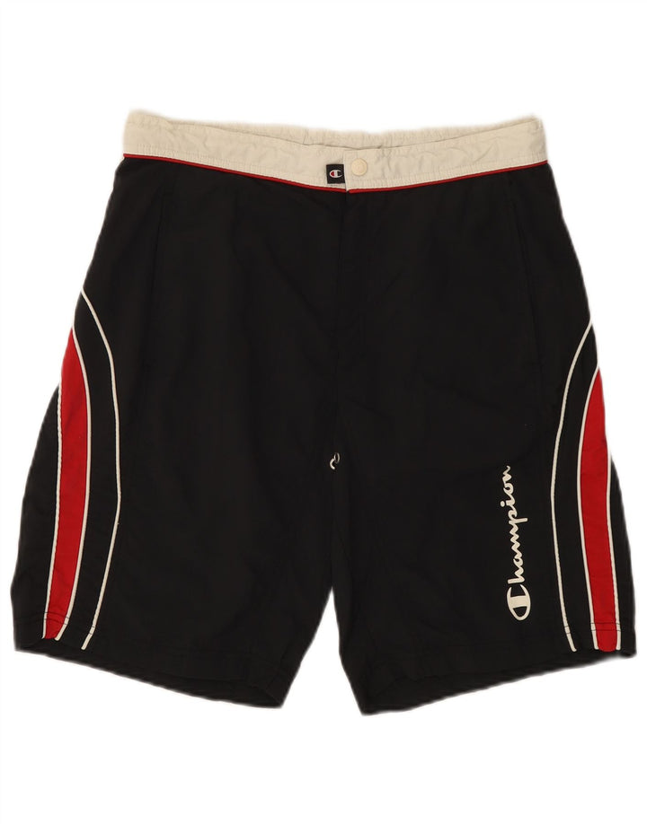 CHAMPION Shorts de natação masculino gráfico pequeno preto colorblock poliamida