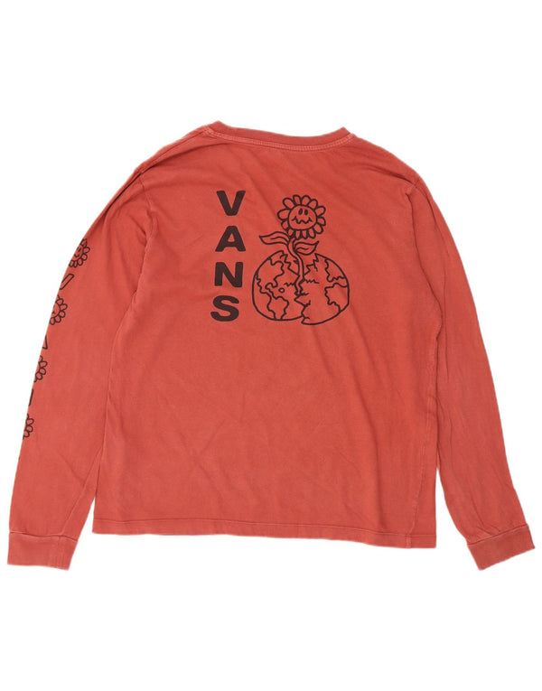 Vans Mens Graphic Top Manga Longa Grande Algodão Vermelho