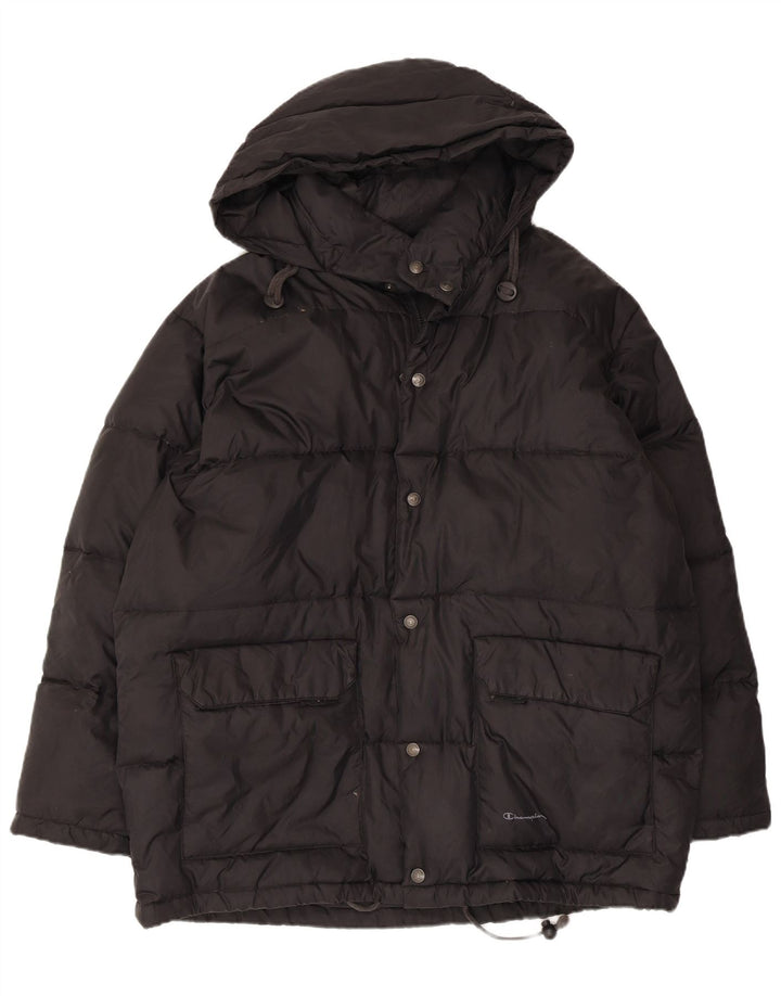 Jaqueta masculina acolchoada com capuz Champion UK 38 médio preto nylon