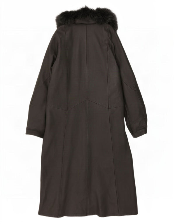Casaco de couro com capuz feminino vintage UK 20 2XL cáqui