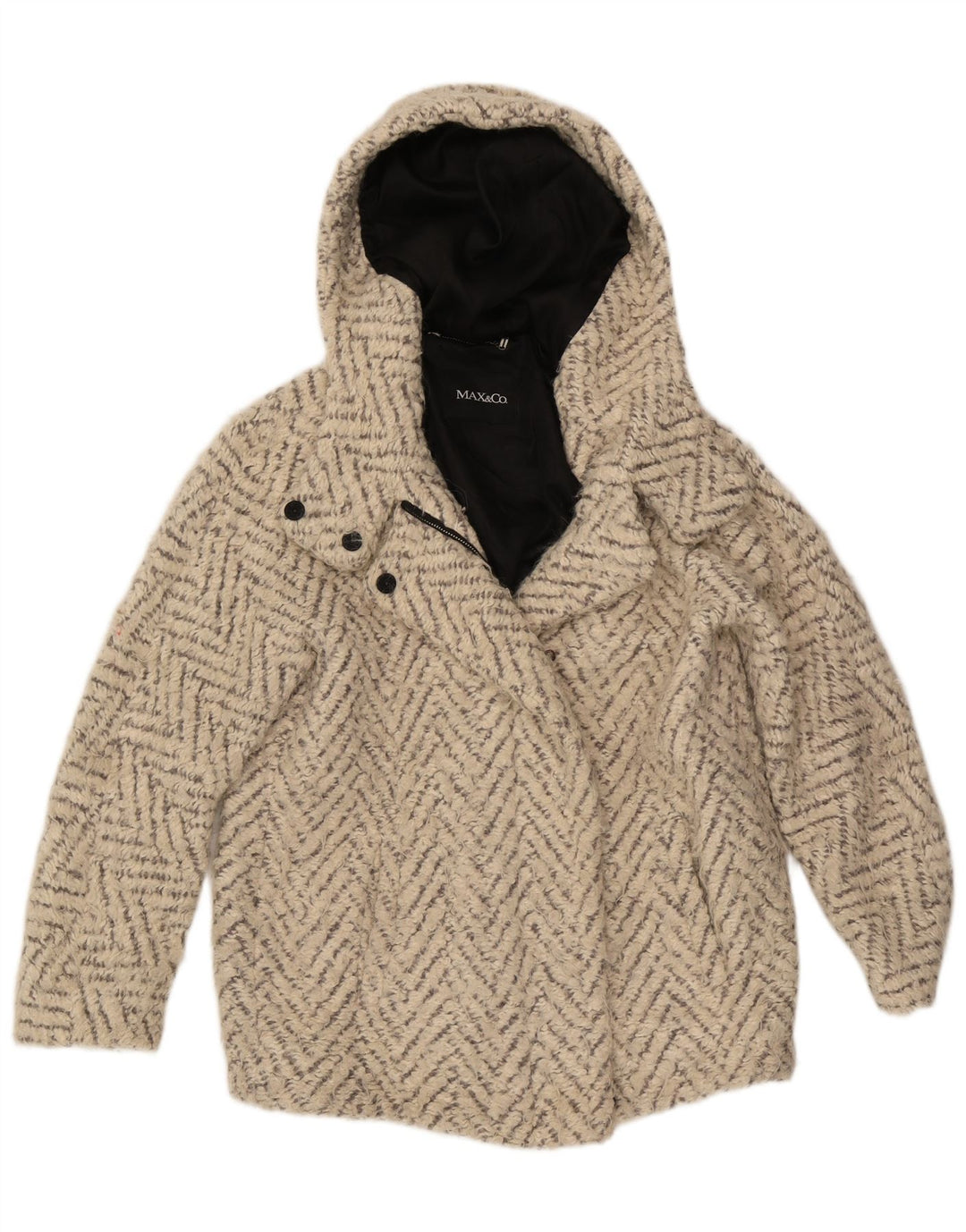 Sobretudo feminino oversized com capuz Max & Co. UK 6 XS Off White Chevron