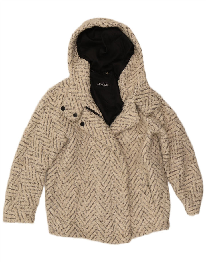 Sobretudo feminino oversized com capuz Max & Co. UK 6 XS Off White Chevron