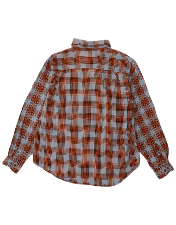 Camisa feminina de flanela Lands End EUA 12 grande algodão xadrez marrom