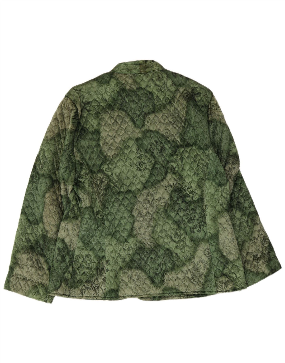Jaqueta blazer acolchoada feminina vintage com 3 botões Reino Unido 16 grande verde floral