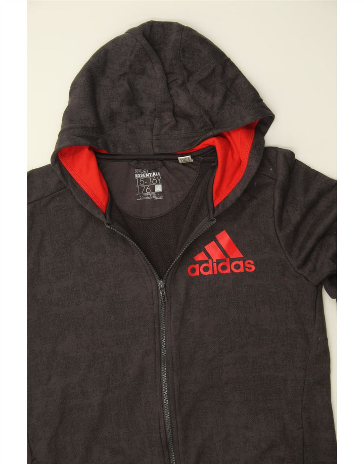 ADIDAS Boys Climalite Graphic Zip Hoodie Sweater 15-16 Years Grey Vintage Adidas and Second-Hand Adidas from Messina Hembry 