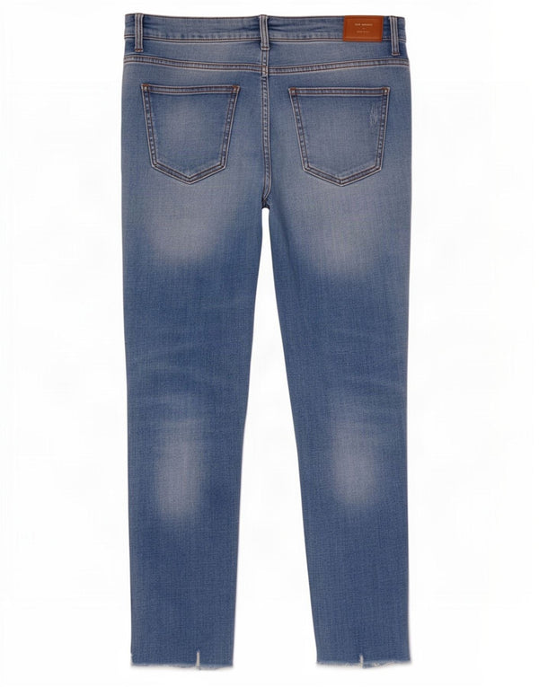 Calça jeans feminina Zara com corte desgastado EU 38 pequeno W28 L25 azul