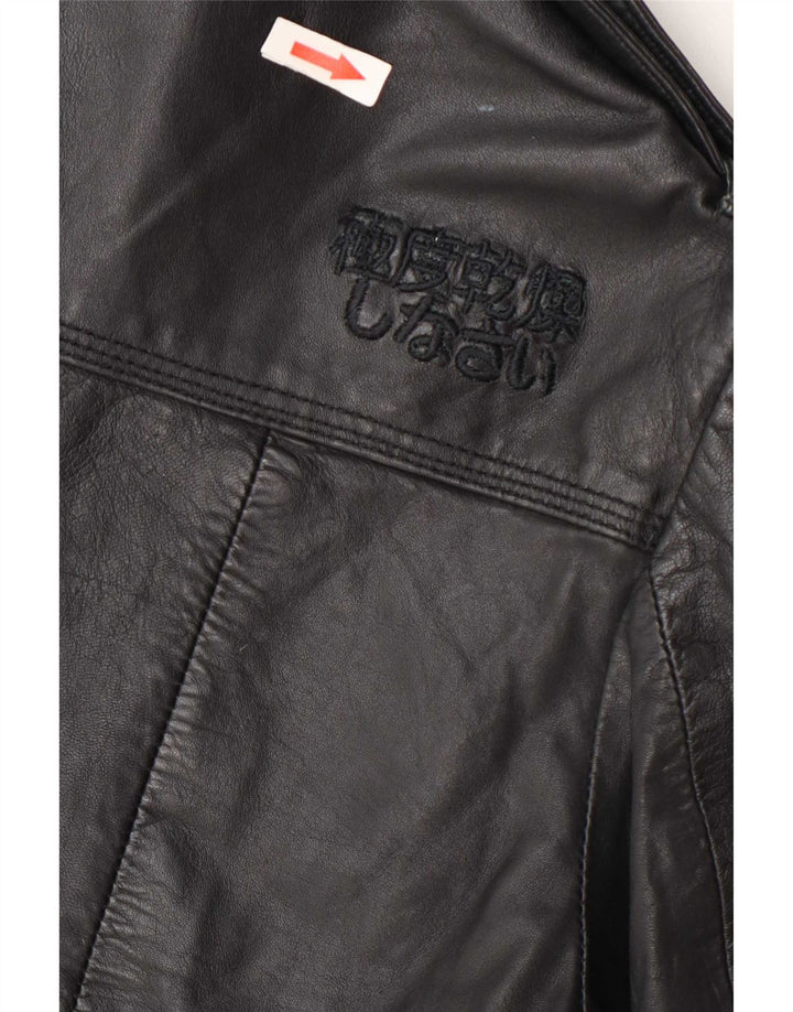 Jaqueta de couro militar feminina Superdry UK 10 pequena preta