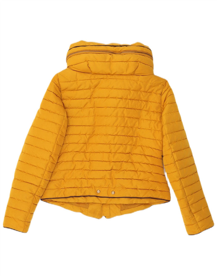Jaqueta acolchoada com capuz feminino Zara Reino Unido 14 grande poliéster amarelo
