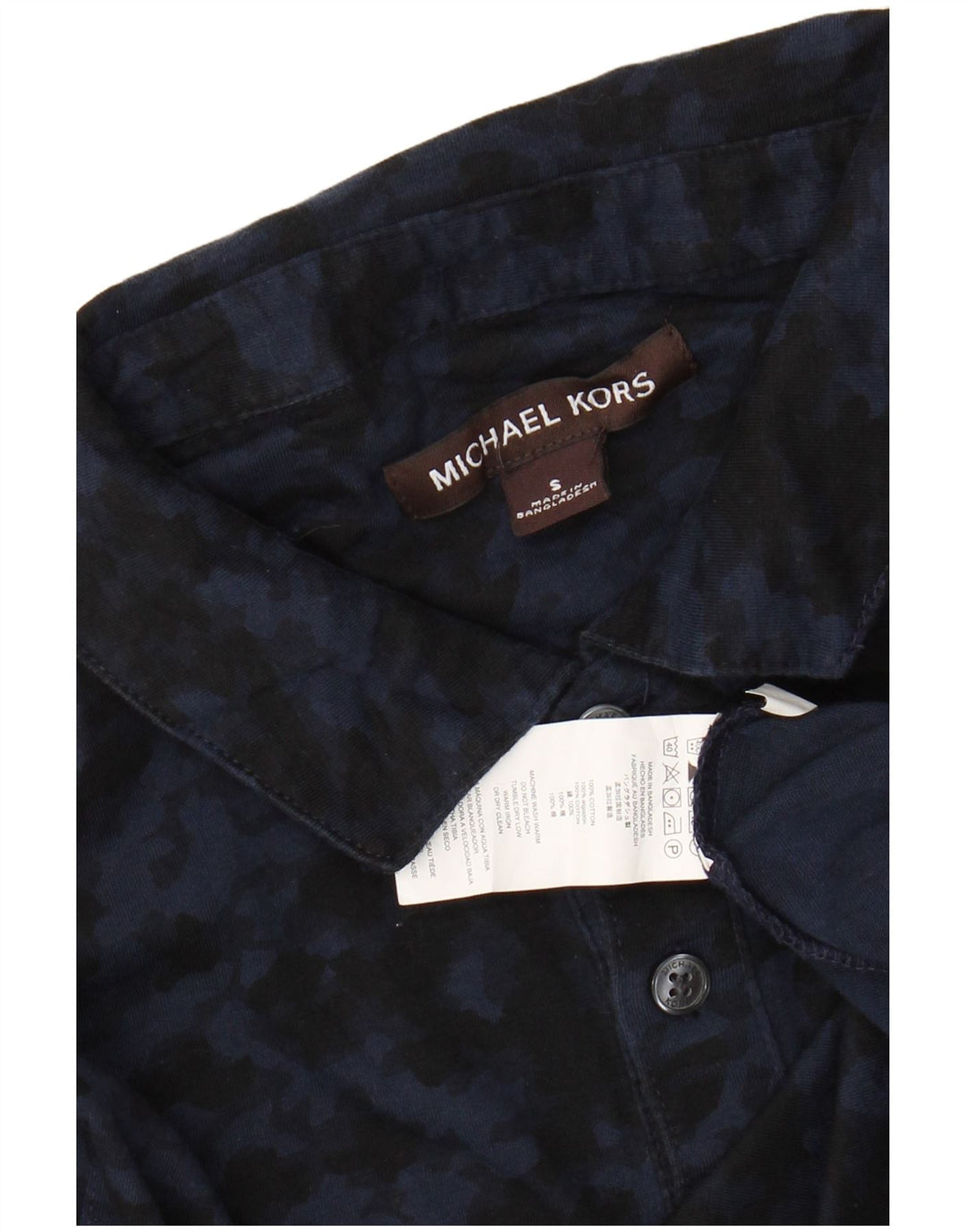 Camisa polo masculina MICHAEL KORS pequena camuflada azul marinho algodão