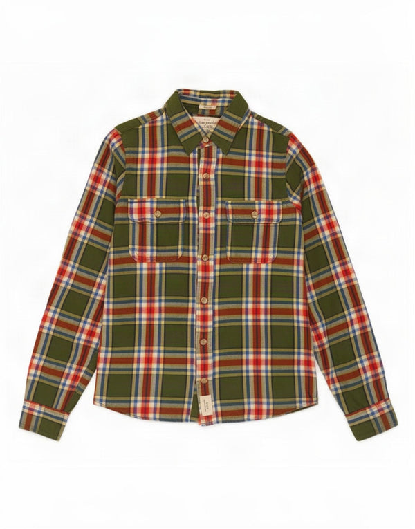 Camisa masculina de flanela muscular Abercrombie & Fitch de algodão xadrez verde médio