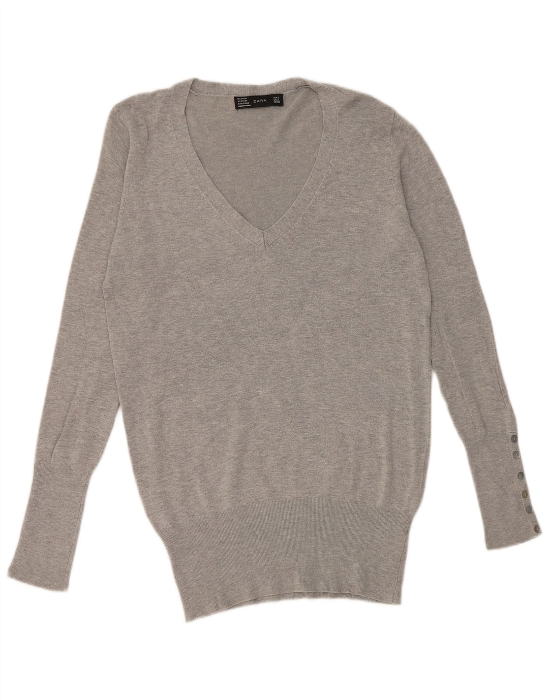Suéter feminino Zara com decote em V Reino Unido 16 grande rayon cinza