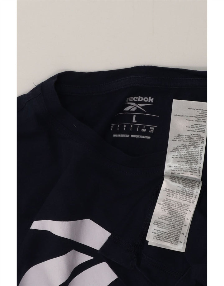 Camiseta gráfica masculina REEBOK grande algodão azul marinho