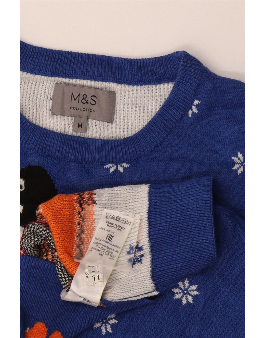 Suéter masculino Marks & Spencer com gola redonda, azul médio inverno
