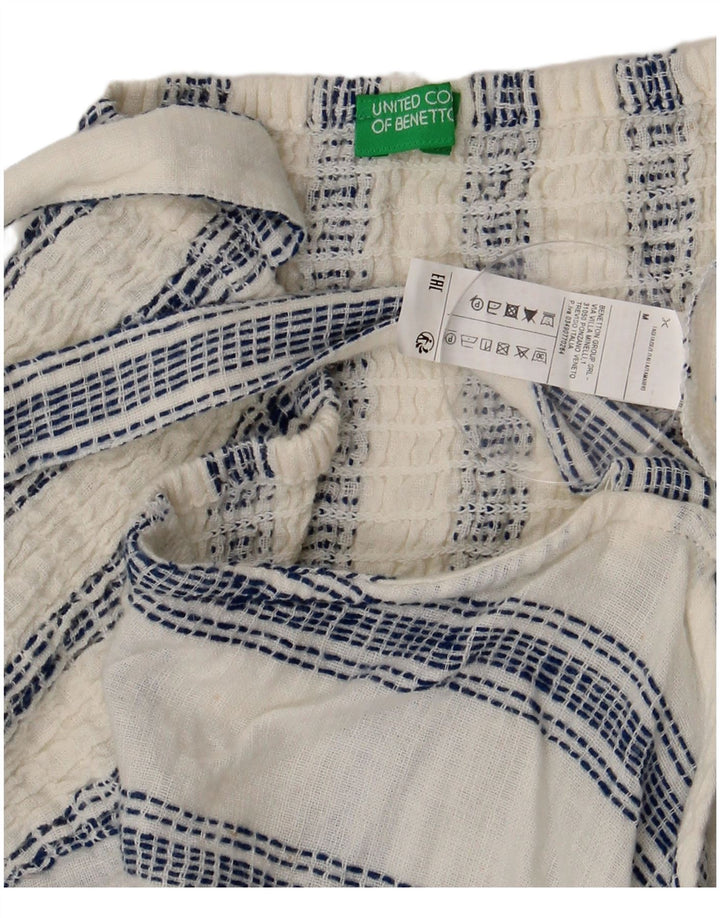 Benetton Womens Corset Top UK 12 Medium White Striped Cotton
