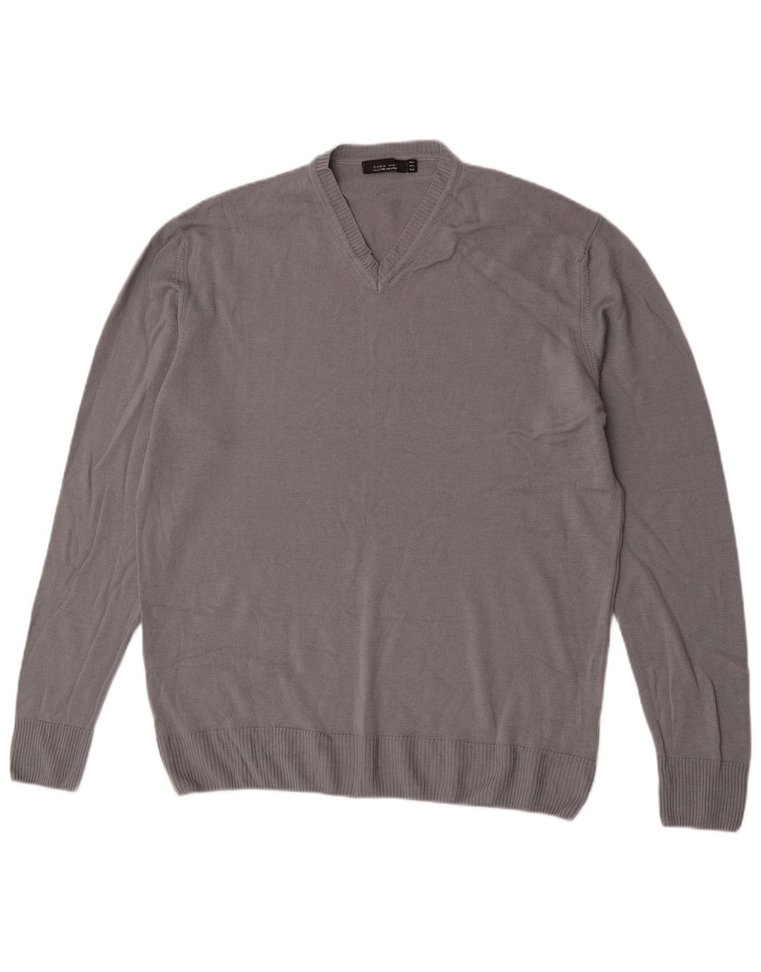 Zara Suéter masculino com decote em V XL lã cinza