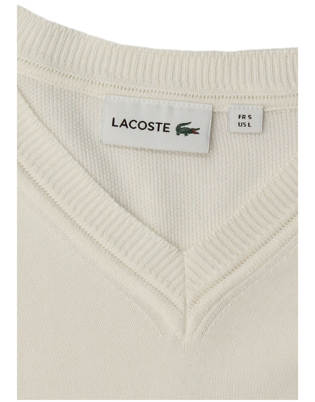 Suéter masculino LACOSTE com decote em V tamanho 5 grande algodão branco