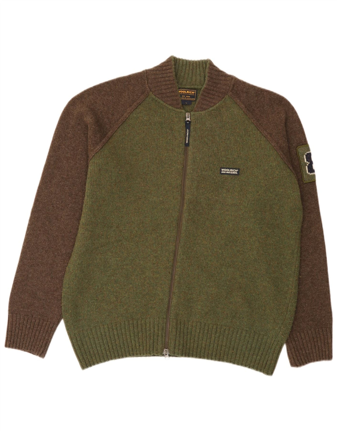 Suéter masculino Woolrich com estampa gráfica grande de lã colorblock verde