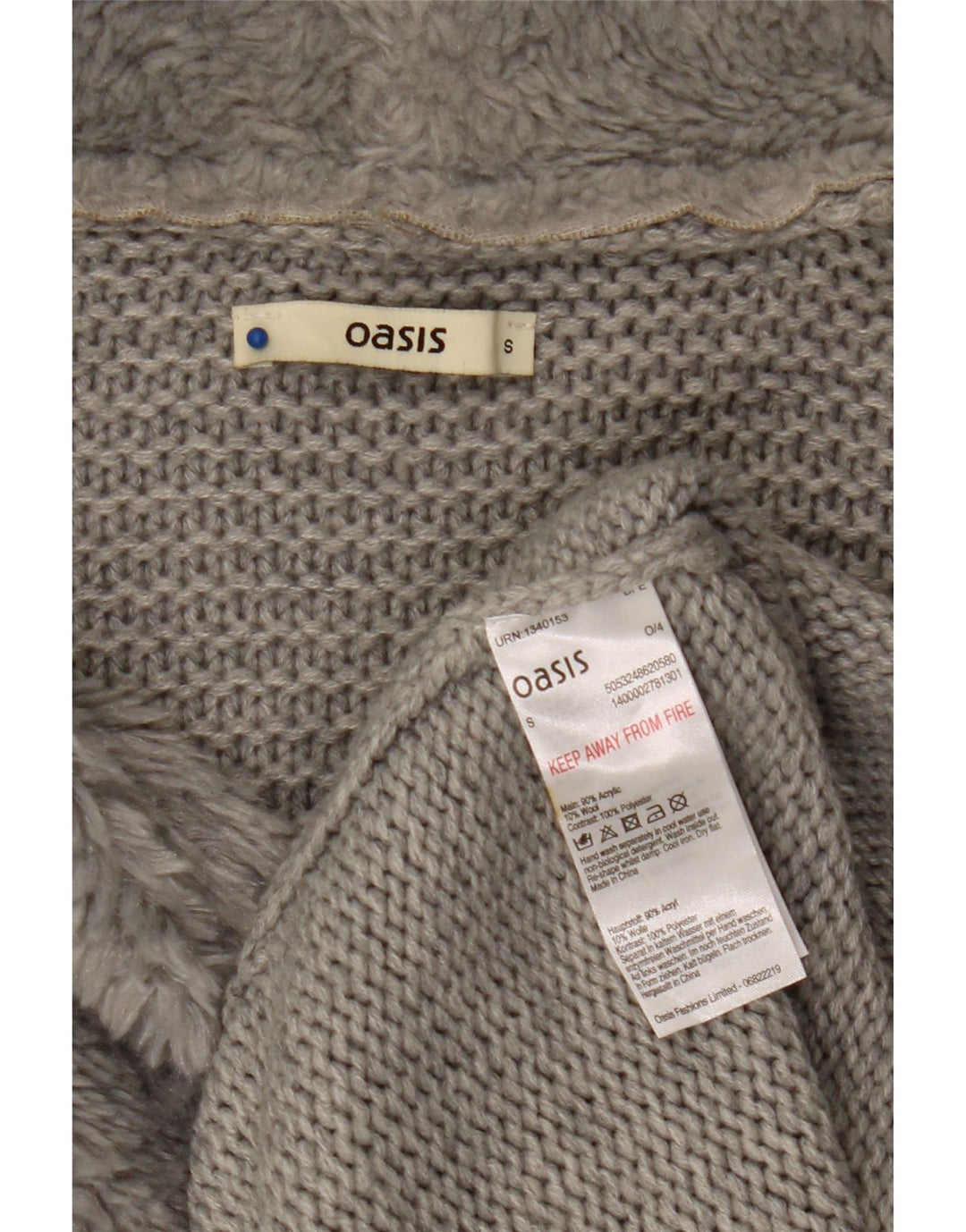 Suéter feminino aberto Oasis UK 10 pequeno cinza acrílico