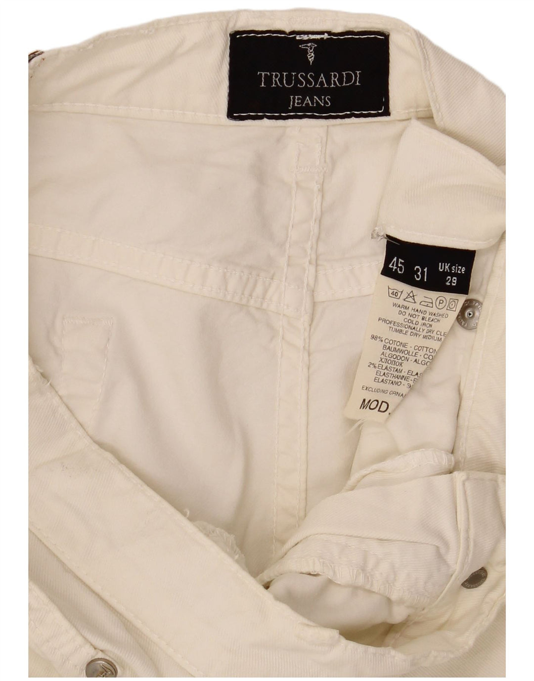 Calça casual feminina TRUSSARDI Bootcut W29 L31 algodão branco