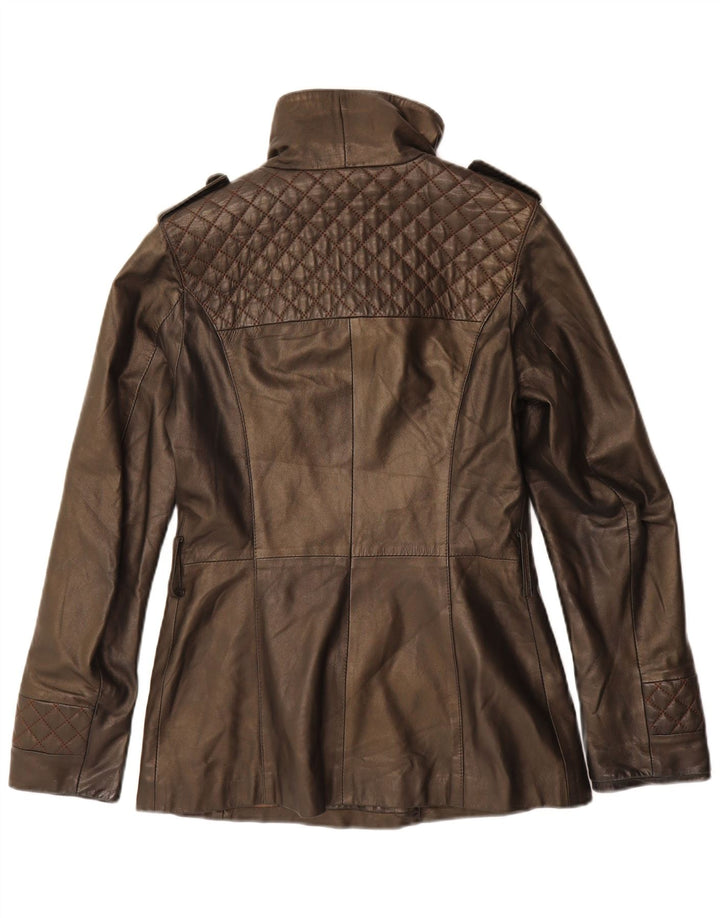 Jaqueta vintage feminina militar com peito duplo Reino Unido 12 marrom médio