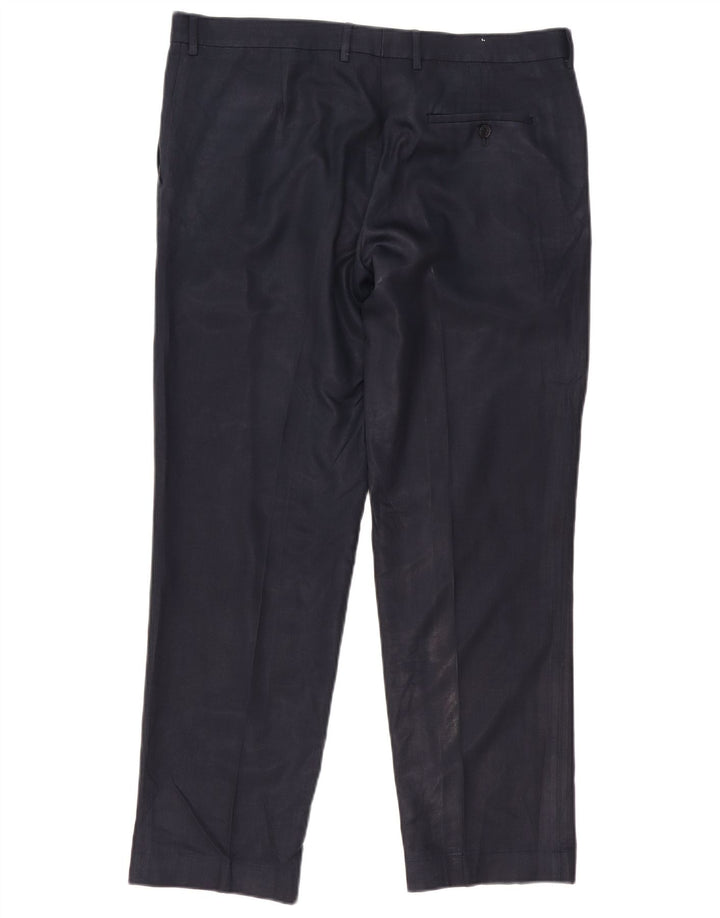 Calça masculina de terno reto Marks & Spencer W38 L31 azul marinho poliéster