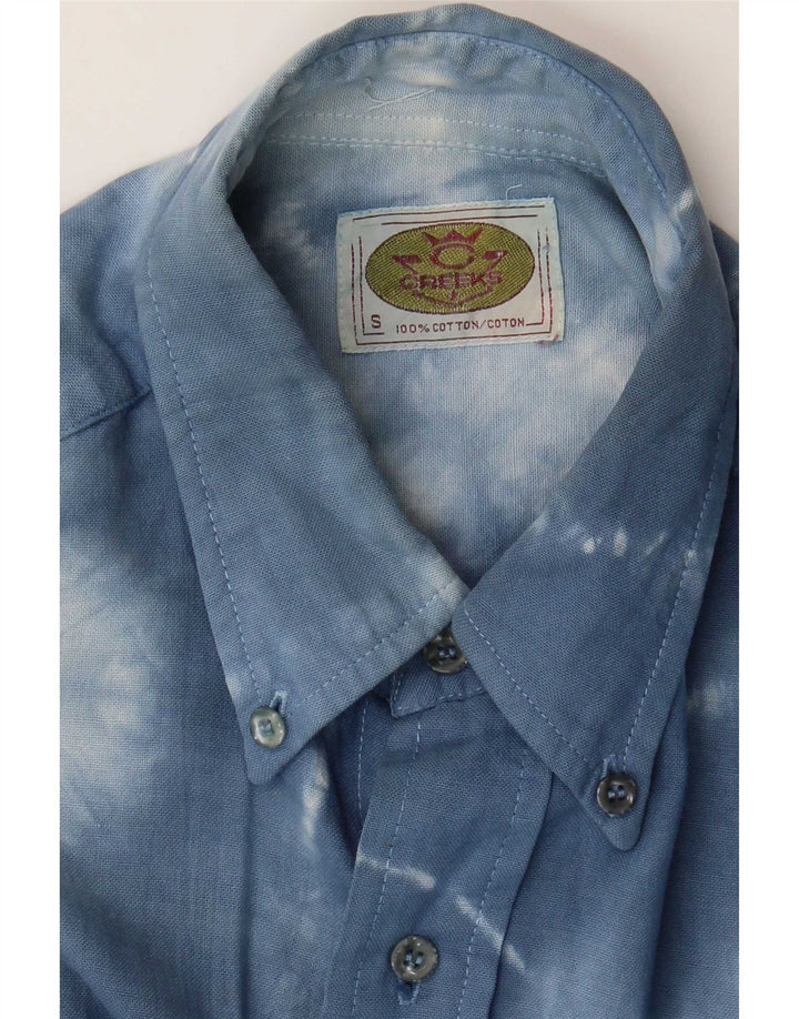 Camisa masculina vintage pequena azul tie dye algodão