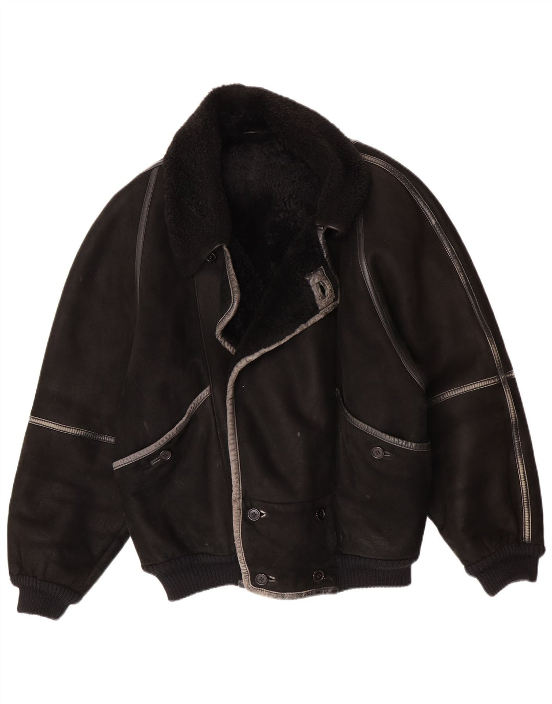 Jaqueta masculina vintage de shearling IT 50 grande shearling preto