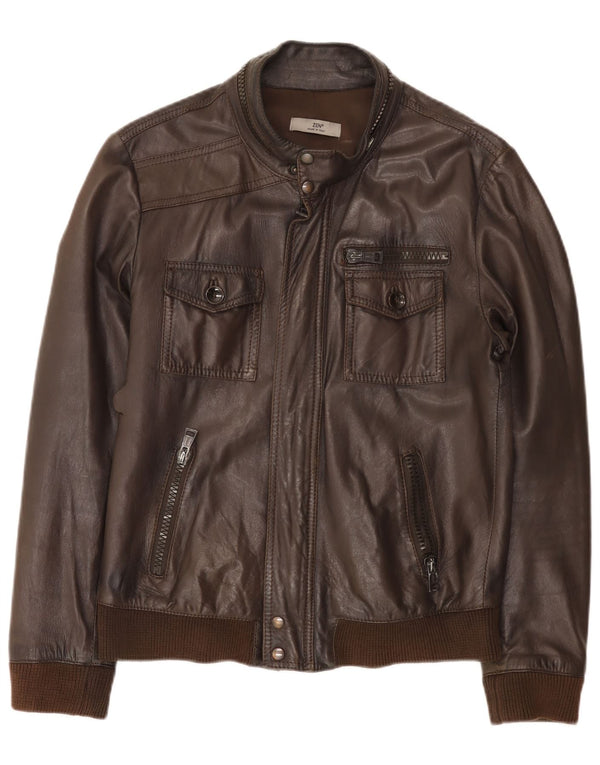 Jaqueta Zen Mens Bomber Couro Tamanho 50 Couro Marrom Médio
