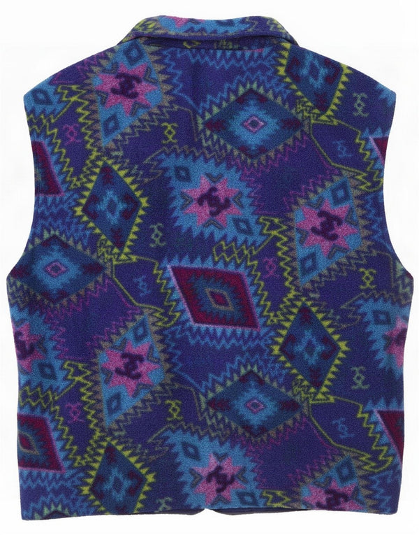 Vintage Womens Fleece Gilet UK 18 XL Azul Geométrico