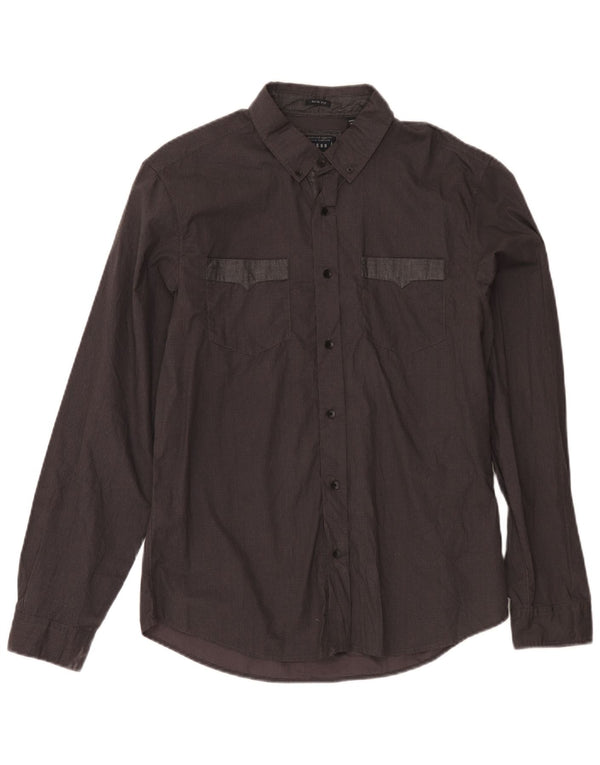 Guess Mens Camisa Slim Fit Reino Unido 36 Pequeno Algodão Geométrico Cinza