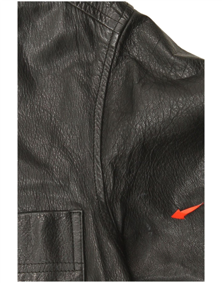 Jaqueta de couro superdimensionada vintage feminina Reino Unido 10 couro preto pequeno