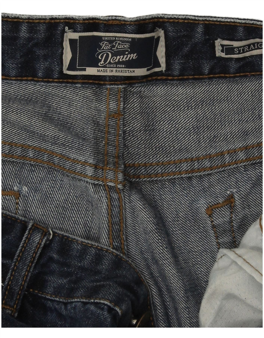 Calça jeans reta masculina Fat Face 34 L30 azul marinho