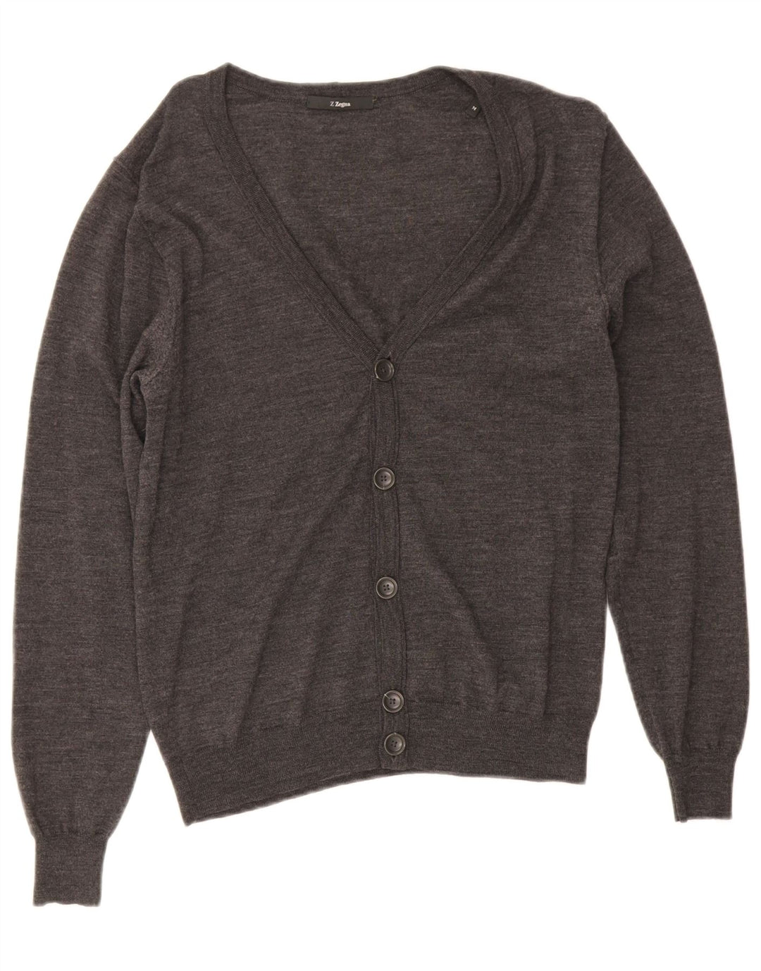 Suéter cardigã feminino Z ZEGNA US 6 lã cinza médio