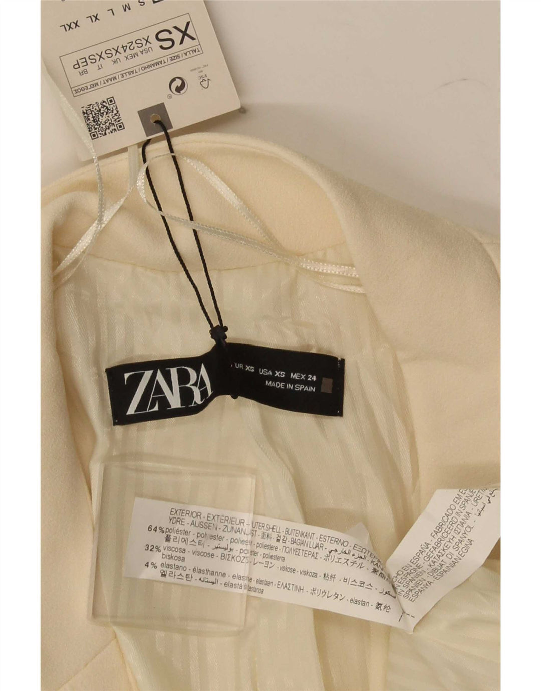 Sobretudo feminino Zara UK 6 XS poliéster branco