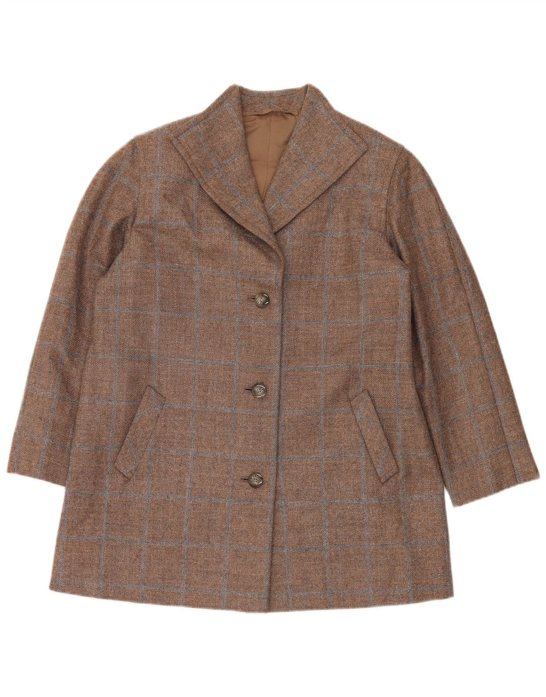 Jaqueta blazer vintage feminina com 3 botões Reino Unido 14 grande xadrez marrom