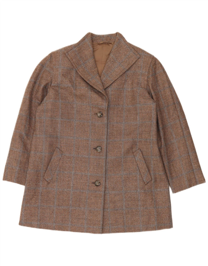 Jaqueta blazer vintage feminina com 3 botões Reino Unido 14 grande xadrez marrom