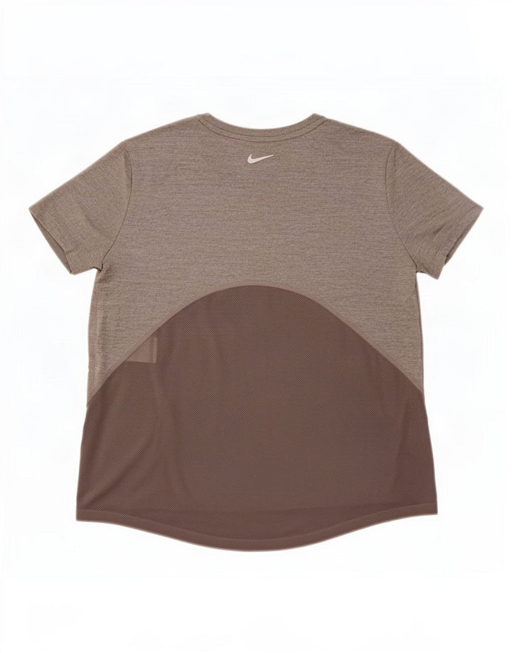 Camiseta feminina Nike Dri Fit Top UK 14 cinza médio colorblock poliéster