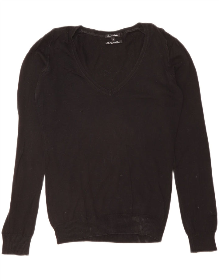 Suéter feminino Massimo Dutti com decote em V Reino Unido 10 pequeno preto