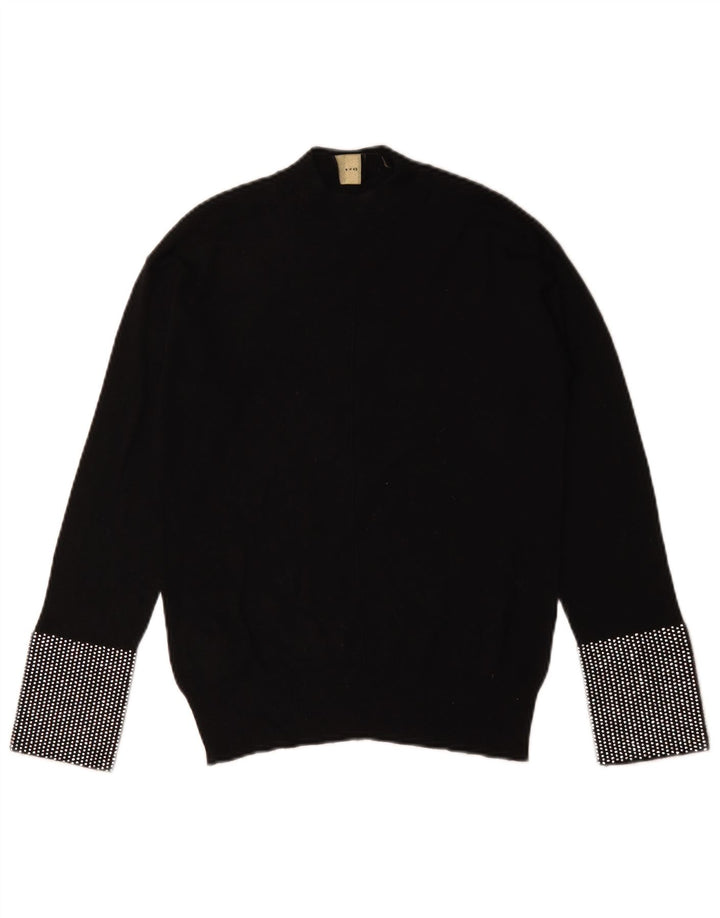 Suéter feminino Pinko com gola tartaruga Reino Unido 12 médio preto geométrico