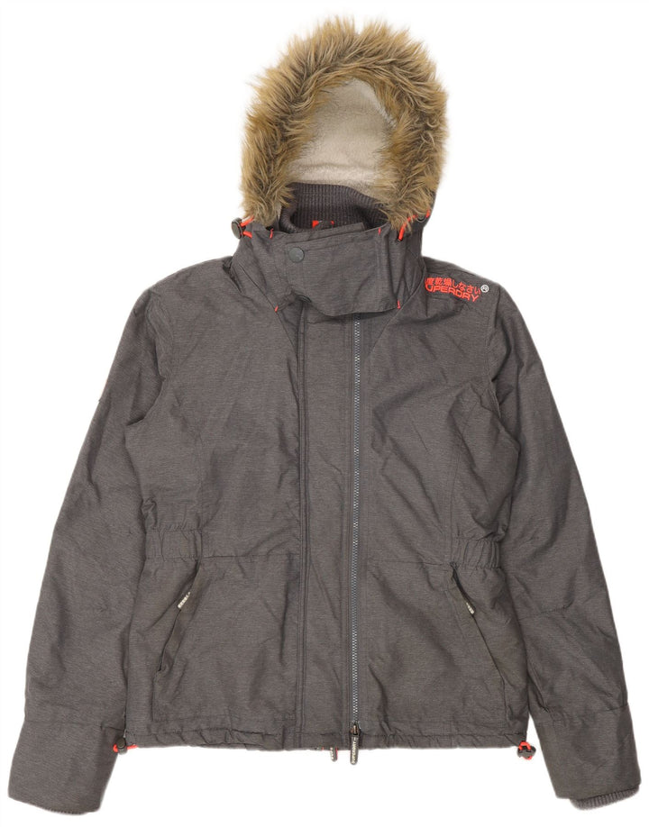 Jaqueta corta-vento feminina Superdry com capuz Reino Unido 16 grande cinza nylon