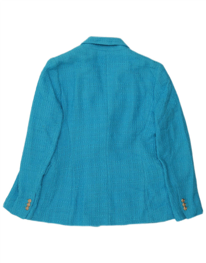 Jaqueta blazer feminina Zara com peito duplo Reino Unido 12 algodão azul médio