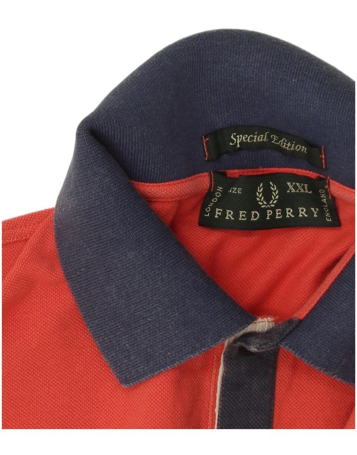 Camisa polo masculina Fred Perry 2XL algodão colorblock vermelho