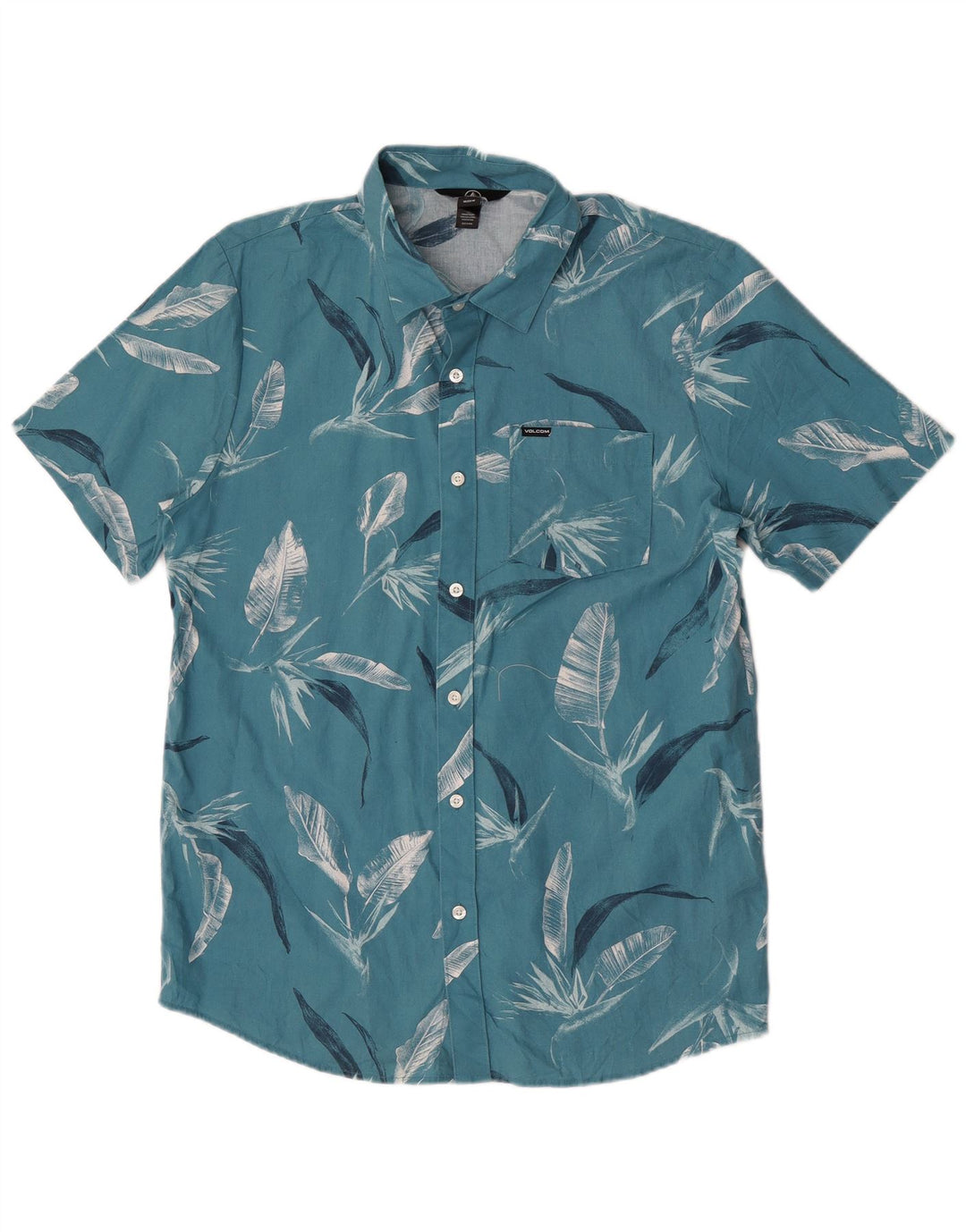 Camisa masculina de manga curta Volcom azul médio floral algodão