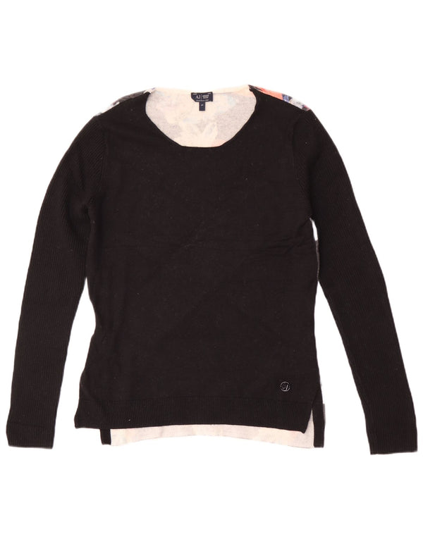 Suéter feminino Emporio Armani com gola canoa IT 44 médio preto floral