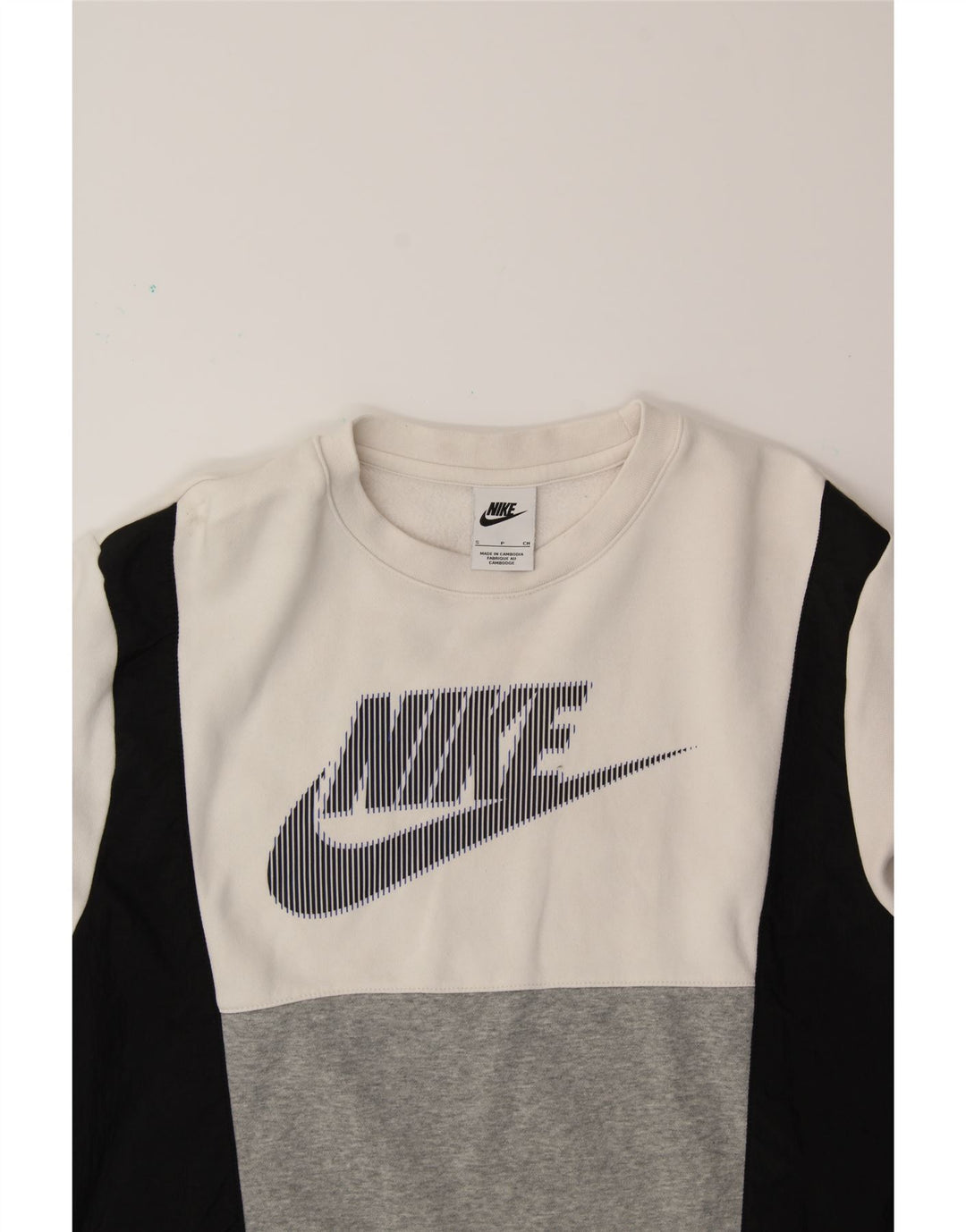 Moletom gráfico masculino NIKE Jumper pequeno branco colorblock algodão