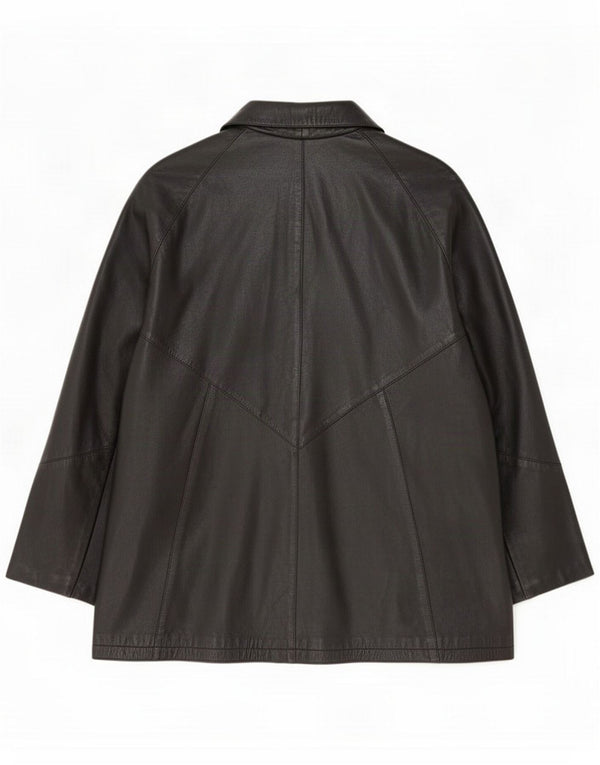 Casaco de couro feminino oversized vintage Reino Unido 16 grande preto
