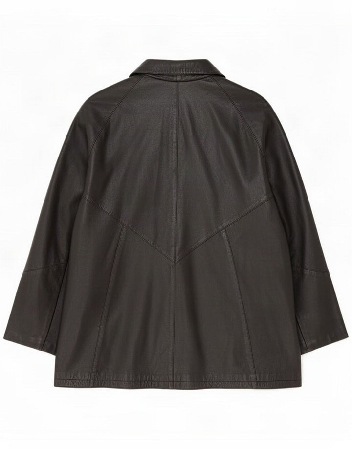 Casaco de couro feminino oversized vintage Reino Unido 16 grande preto