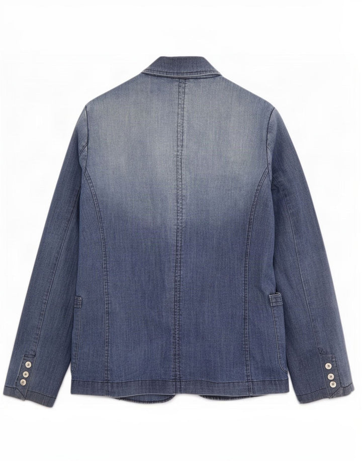 Jaqueta blazer jeans masculina rifle desgastada Reino Unido 38 algodão azul médio